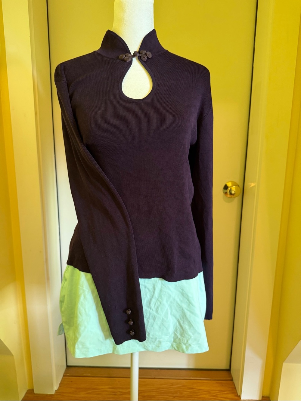 Dark Plum Mandarin Collar Long Sleeve Top